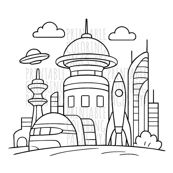 Explore the Future: Vibrant Cityscape Coloring Adventure