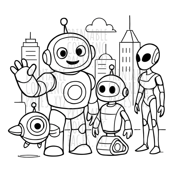 Futuristic Robots Roaming the Cityscape