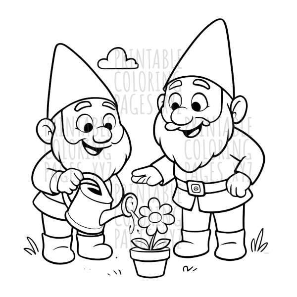 Charming Garden Gnomes Watering Plants