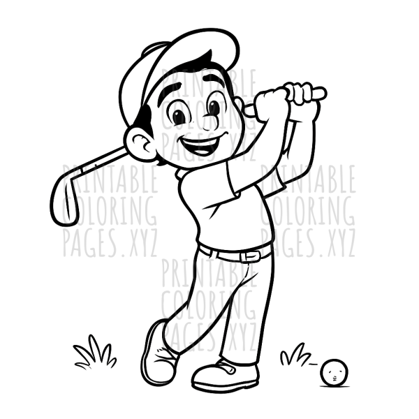 Perfect Swing: Golfer in Mid-Swing Coloring Fun