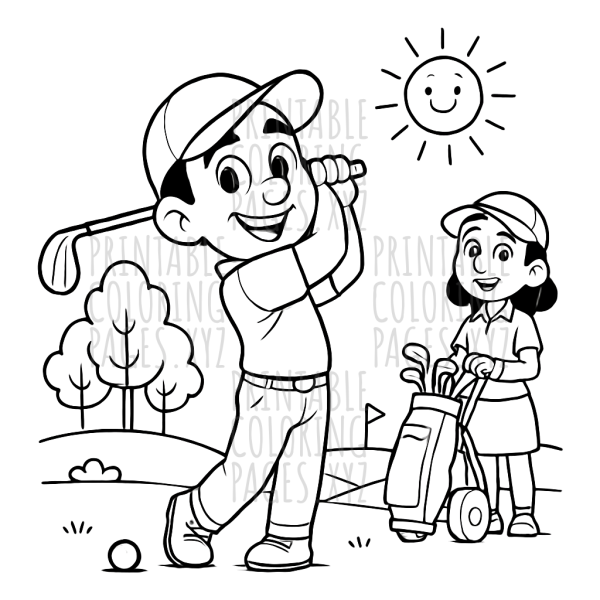 Sunny Golfers Swinging on a Beautiful Course