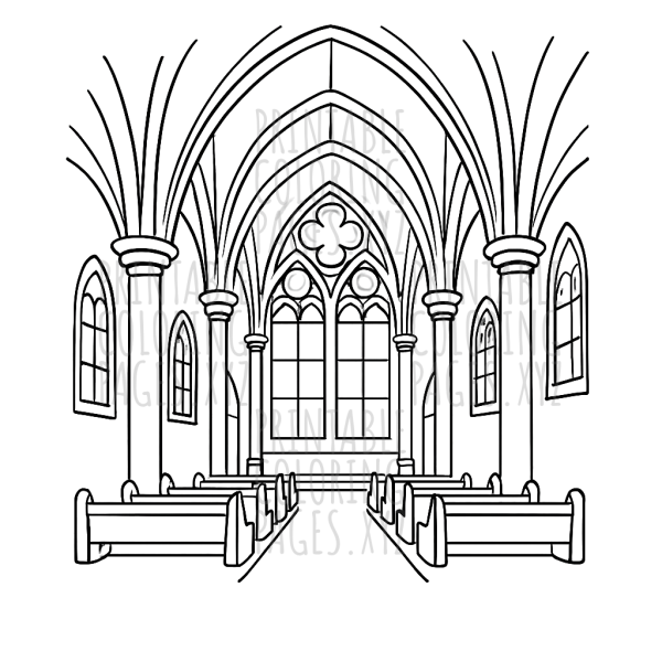 Mystical Gothic Cathedral Interiors to Color