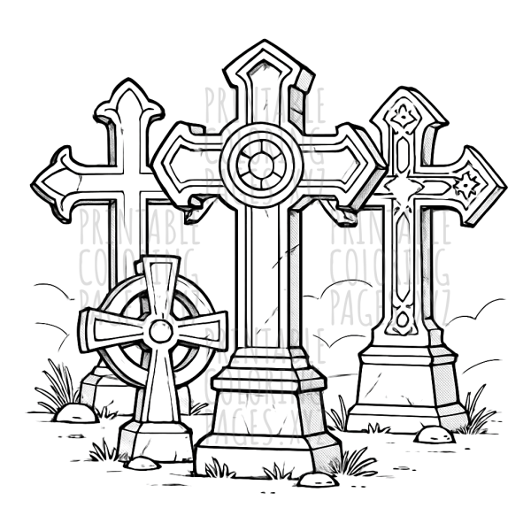 Intricate Gothic Stone Crosses to Color
