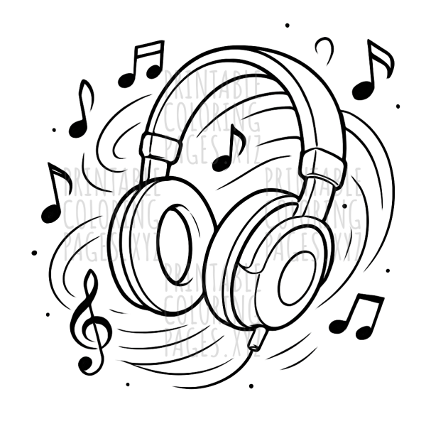 Melody in Motion: Headphones and Swirling Music Notes