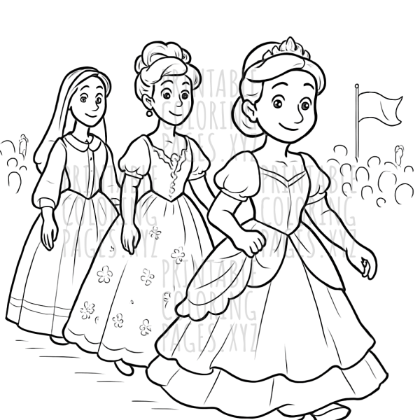 Elegant Historic Ball-Gowns Parade Coloring Fun
