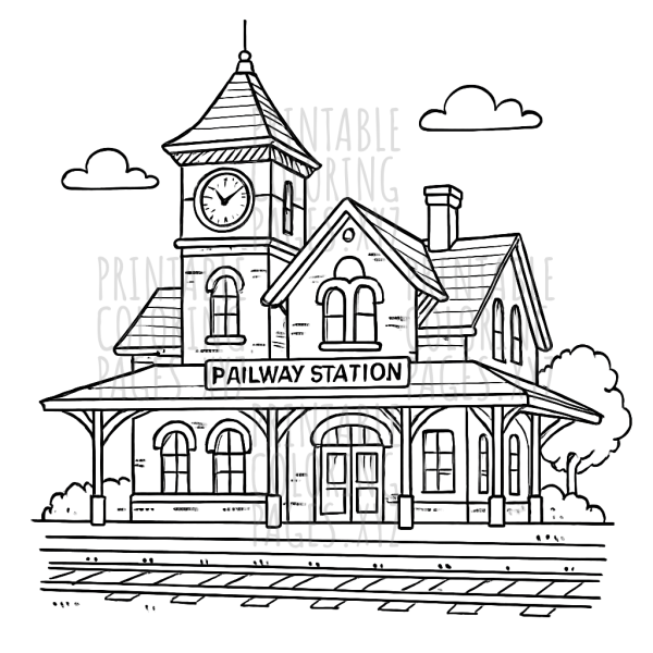 Historical Railway Station Coloring Page