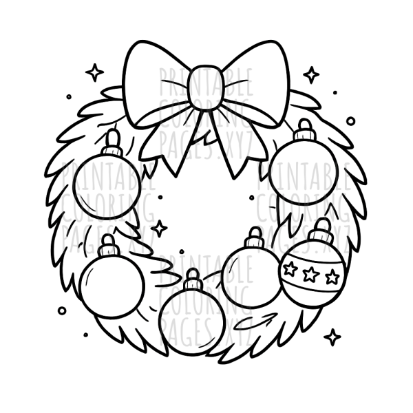Festive Holiday Wreath with Ornaments Coloring Fun