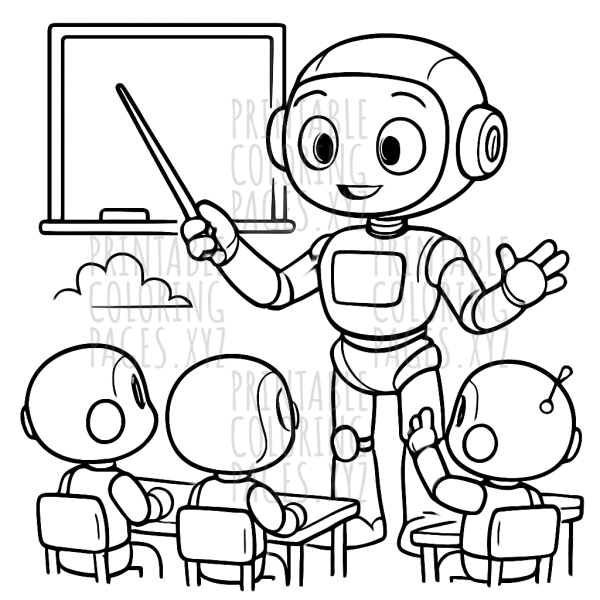 Futuristic Robot Teacher Inspiring Young Minds