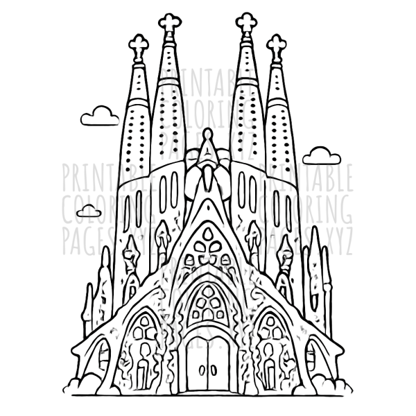 Intricate Sagrada Familia Facade Art for Coloring