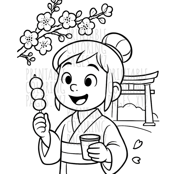 Serene Sakura Blooms Coloring Scene