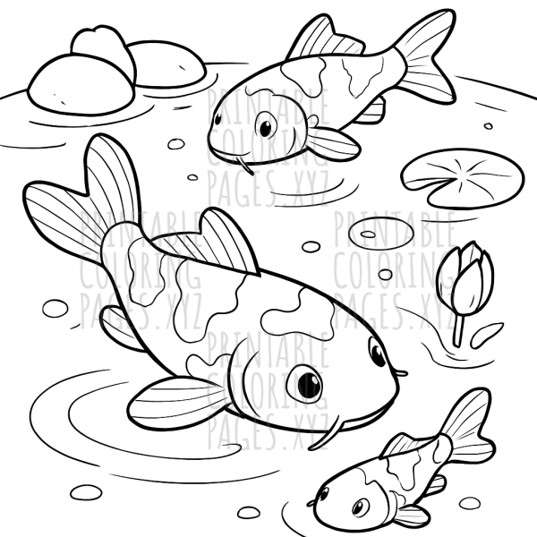 Japanese Koi Fish Pond Coloring Page