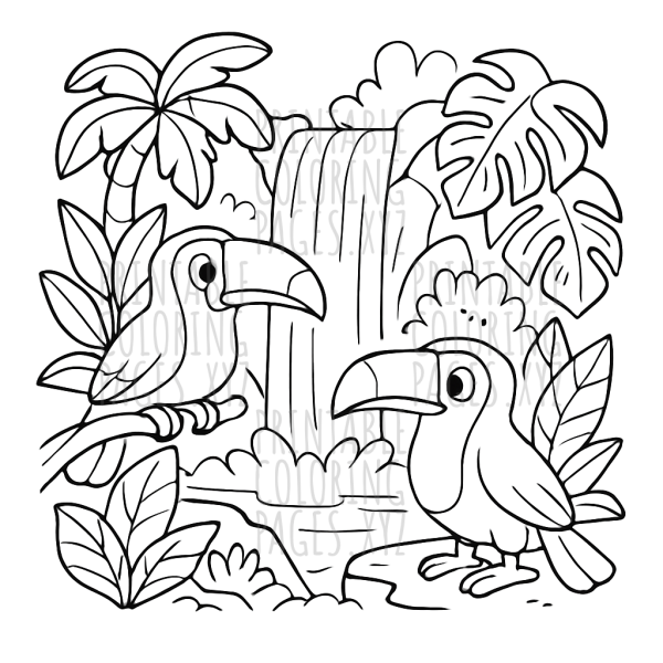 Tropical Jungle Waterfall Adventure with Toucans