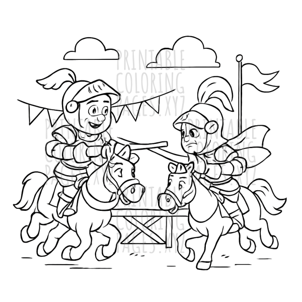 Knights Jousting Tournament Coloring Page