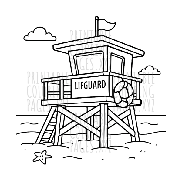 Sunlit Lifeguard Tower by the Beach