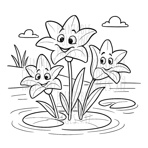 Tranquil Lilies by a Calm Pond Scene