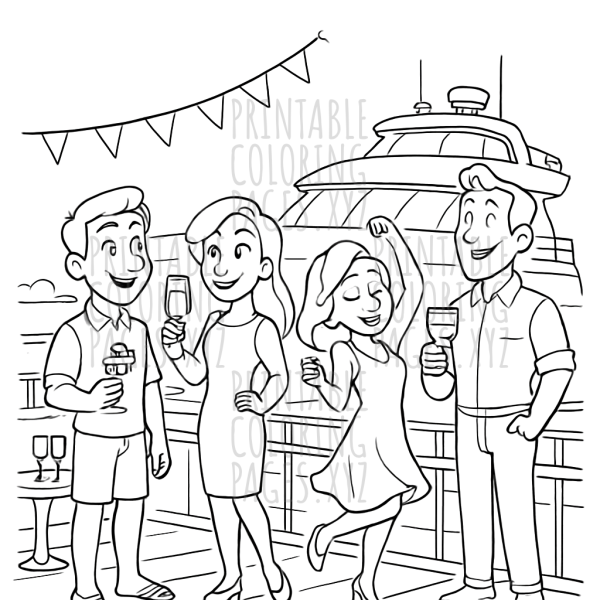 Elegant Luxury Yacht Party Scene for Creative Coloring