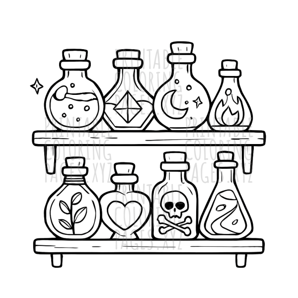 Enchanted Magical Potion Bottles Shelf