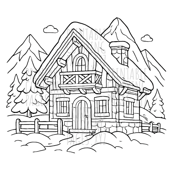 Cozy Majestic Snowy Mountain Lodge Scene