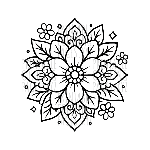 Elegant Mandala Floral Design for Relaxing Coloring