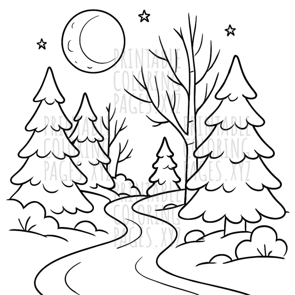 Serene Moonlit Winter Forest Adventure