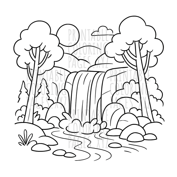 Tranquil Morning Forest Waterfall Scene