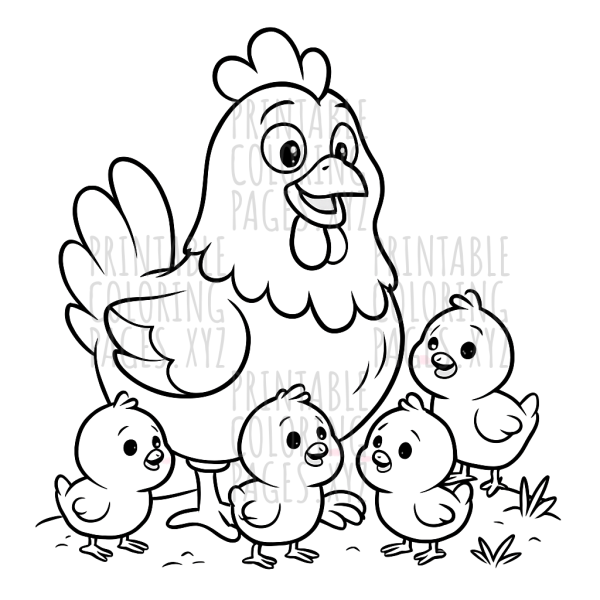 Gentle Mother Hen and Her Curious Chicks