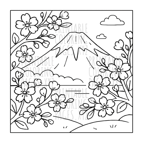 Serene Mount Fuji with Blooming Cherry Blossoms