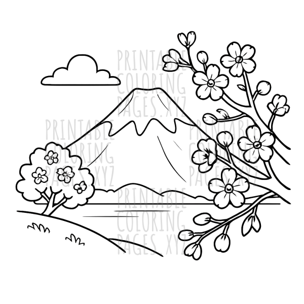 Serene Mount Fuji and Cherry Blossom Scene