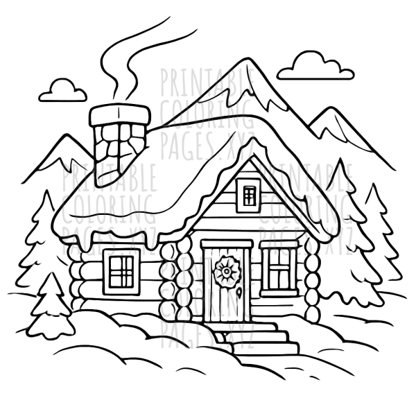 Cozy Mountain Cabin Winter Scene