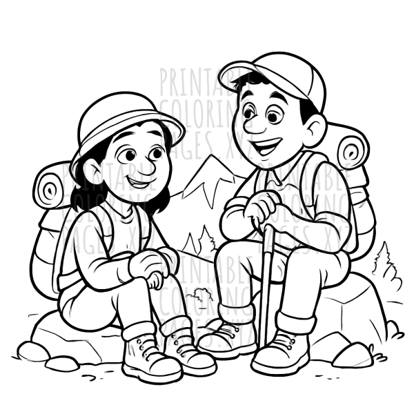 Peaceful Mountain Hikers Taking a Break