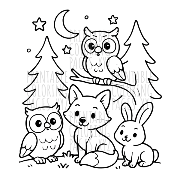 Dreamy Nighttime Forest Friends
