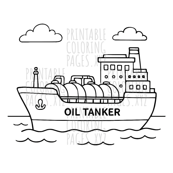 Oil Tanker Ship At Sea Coloring Page