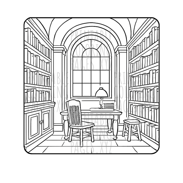 Mystical Old Library Interior Coloring Adventure