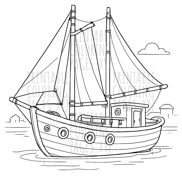 Serene Old Sailboat in Harbor Scene