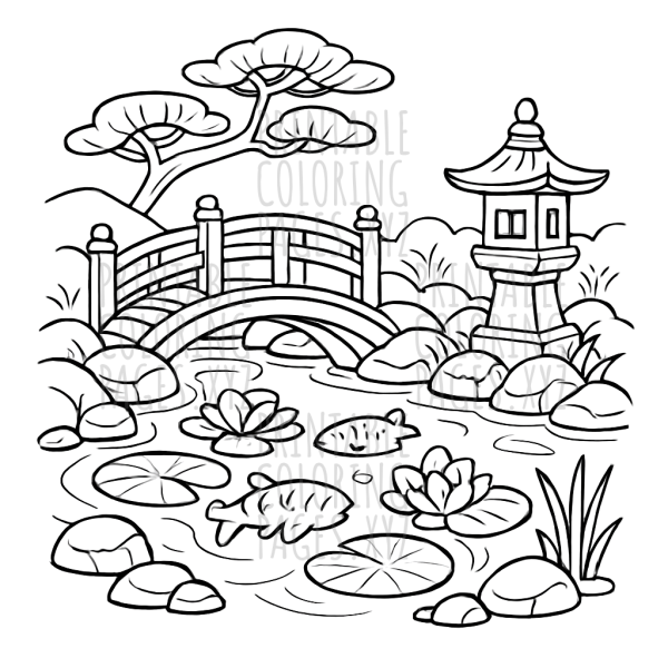 Tranquil Oriental Garden Pond Scene