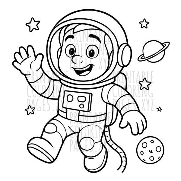 Outer Space Astronaut Scene Coloring Page