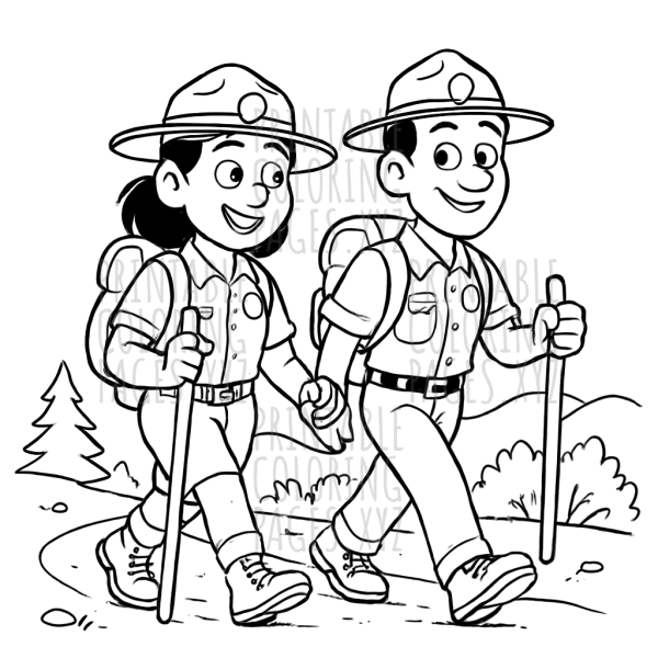 Adventurous Park Rangers on the Hiking Trail