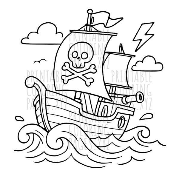 Voyage of the Pirate Ship in Stormy Seas