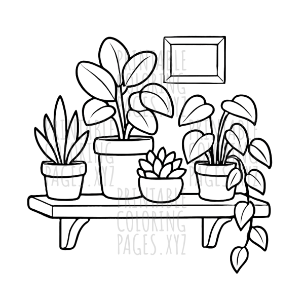 Cozy Potted Plants on a Shelf Coloring Fun