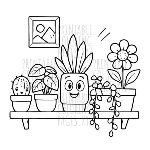 Cozy Potted Plant Shelf Art