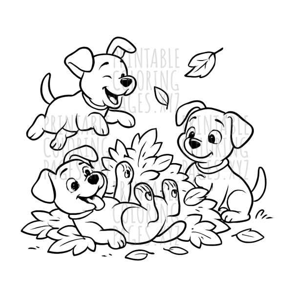 Playful Puppies Romping Through Autumn Leaves
