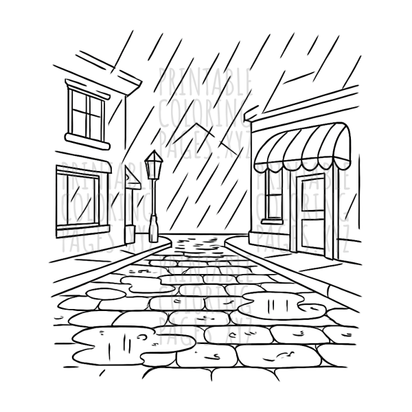 Mystical Rain-Soaked Cobblestone Street Scene