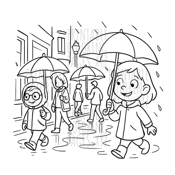 Cozy Rainy City Streets with Colorful Umbrellas