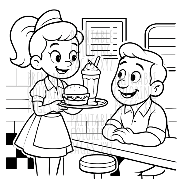 Classic Retro Diner Scenes to Color and Enjoy