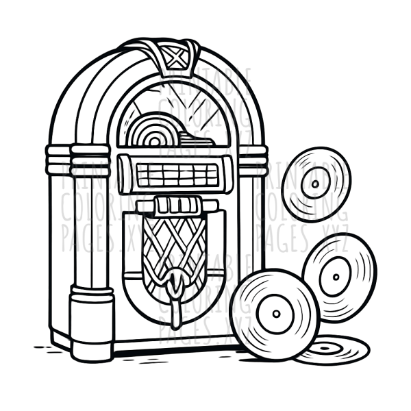 Groovy Retro Jukebox and Vinyl Records Scene