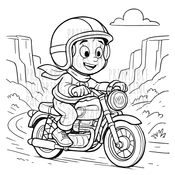 Retro Motorcycle Ride Through Canyon Coloring Page