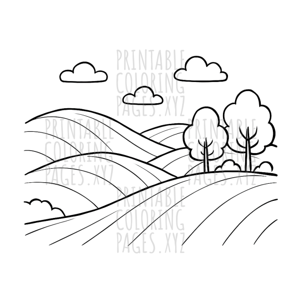 Serene Rolling Green Hillscape for Creative Coloring