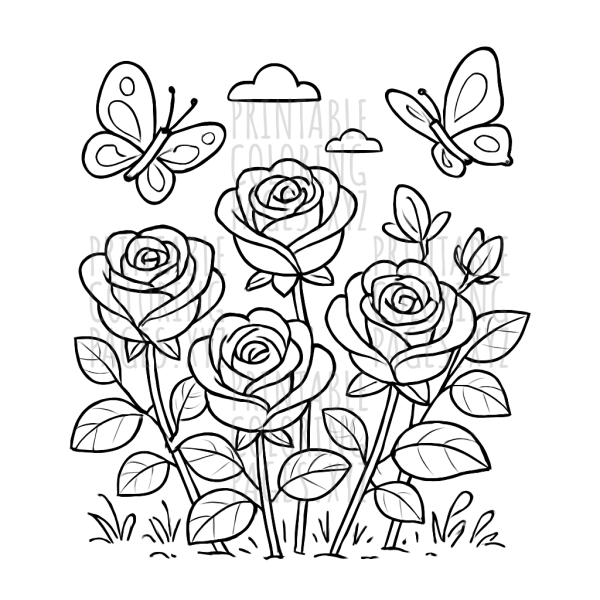 Blooming Rose Garden with Fluttering Butterflies