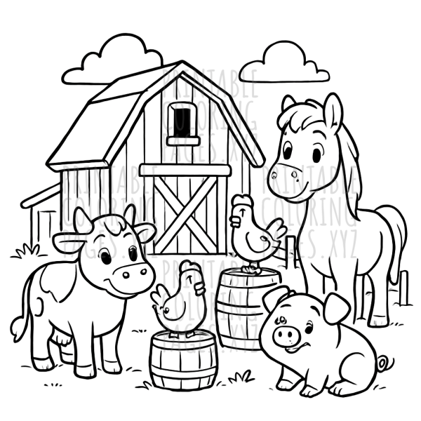 Charming Rustic Country Barnyard Scene