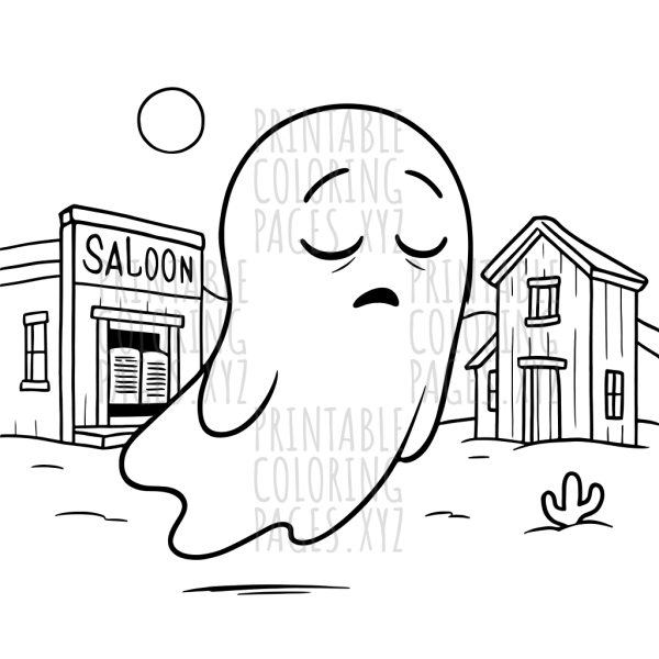 Sleepy Ghost Town Coloring Page